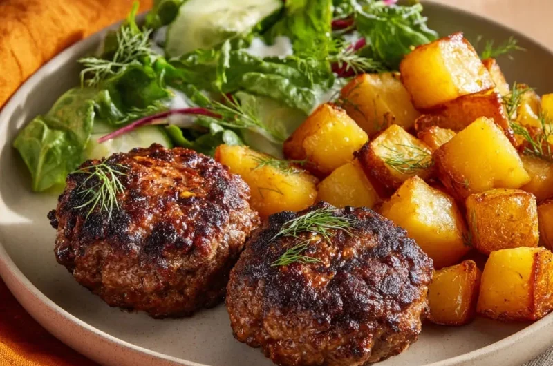 Crispy Sear Pan-Fried Meat Patties with Dill Potatoes