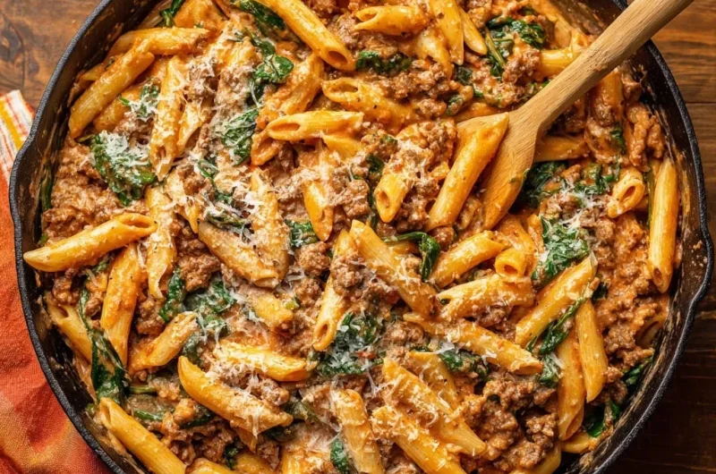 Skillet Beef and Spinach Penne