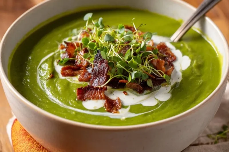Vibrant Green Soup with Crispy Bacon