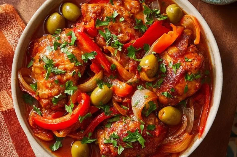 Braised Chicken with Peppers and Olives