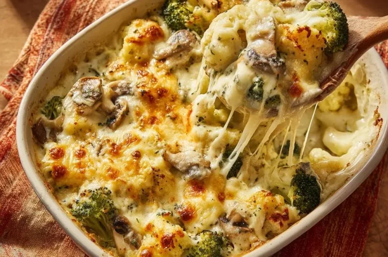 Cheesy Broccoli Cauliflower Mushroom Bake