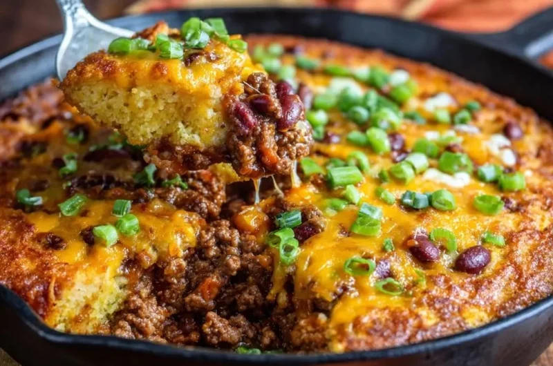 Cheesy Chili Cornbread Skillet
