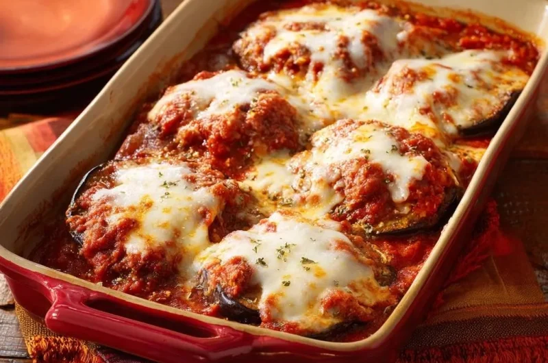 Cheesy Eggplant Meatball Bake