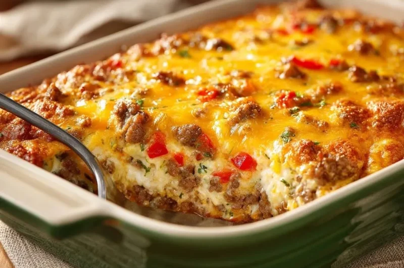 Cheesy Sausage Pepper Rice Casserole