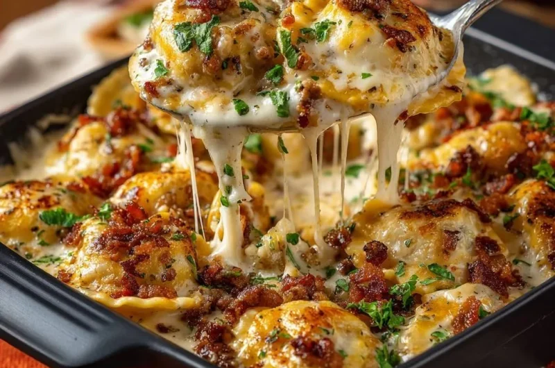 Creamy Bacon Ravioli Bake