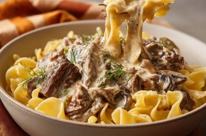 Creamy Beef Stroganoff with Bowtie Pasta