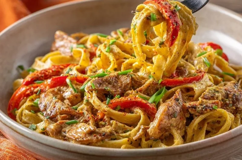 Creamy Chicken Bell Pepper Fettuccine