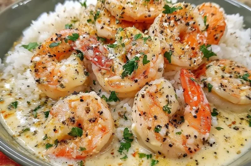 Creamy Garlic Shrimp over Rice
