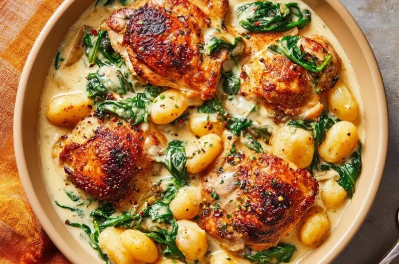 Crispy Chicken Thighs with Spinach and Potatoes