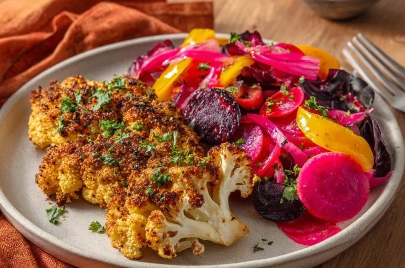Crispy Herb-Crusted Cauliflower with Pickled Beet Salad