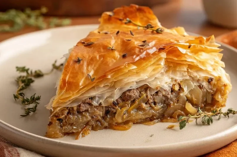 Flaky Beef Leek Phyllo Pie
