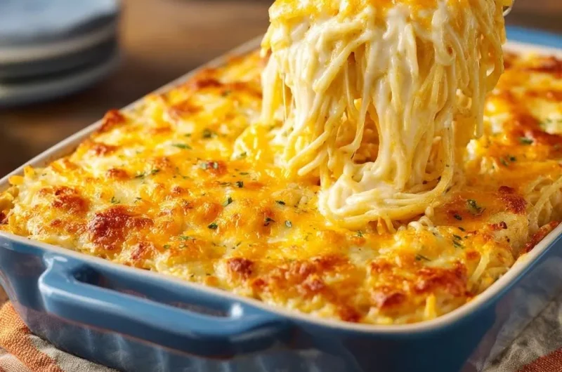 Gooey Cheesy Baked Spaghetti