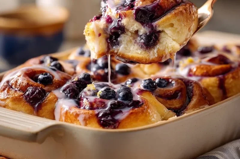 Lemon Glazed Blueberry Cinnamon Rolls