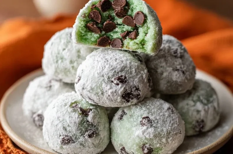 Matcha Chocolate Chip Snowball Cookies