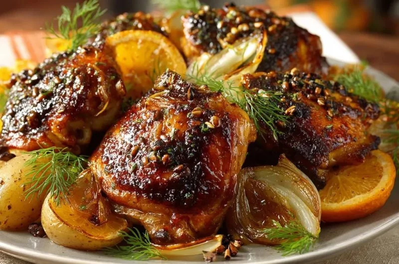 Orange Glazed Chicken Thighs with Potatoes