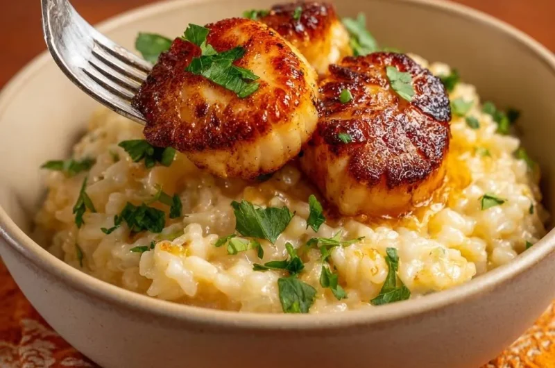 Seared Scallops over Creamy Risotto