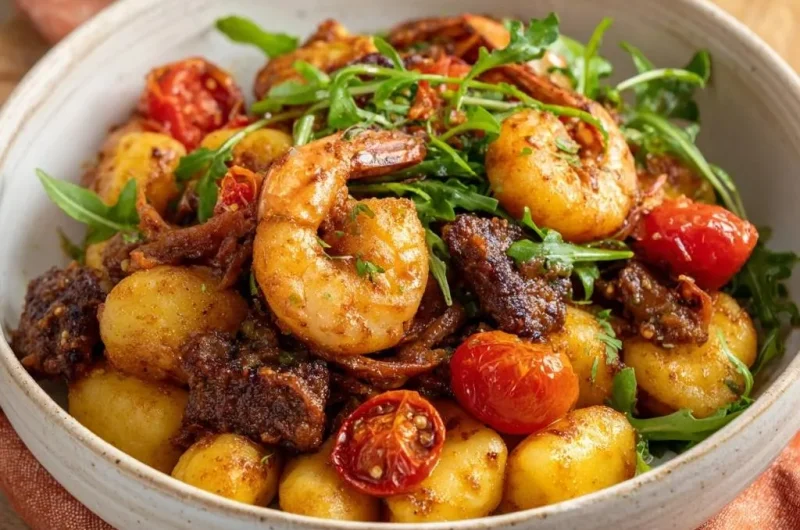 Shrimp Gnocchi with Spicy Sausage and Blistered Tomatoes