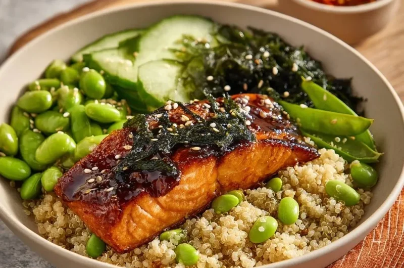 Teriyaki Glazed Salmon Quinoa Bowl