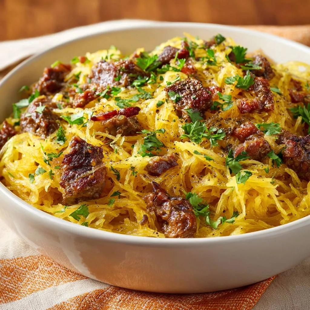 Bacon Beef Spaghetti Squash: Firm Strands Recipe - recipe image