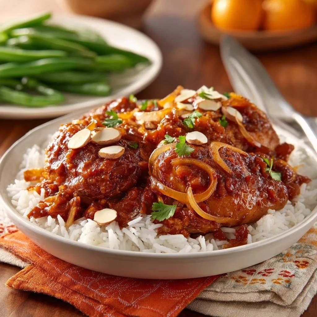 Caramelized Onion Almond Chicken: Juicy Thighs in Glossy Sauce - recipe image
