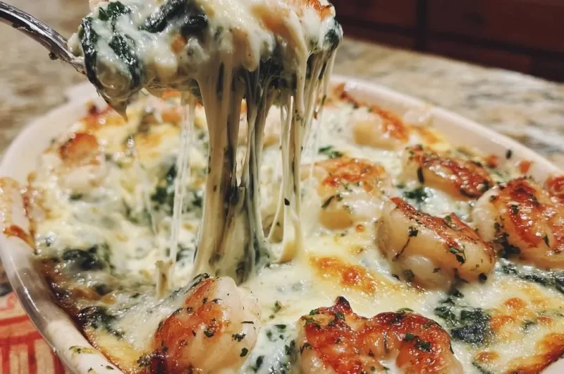 Cheesy Shrimp Spinach Bake