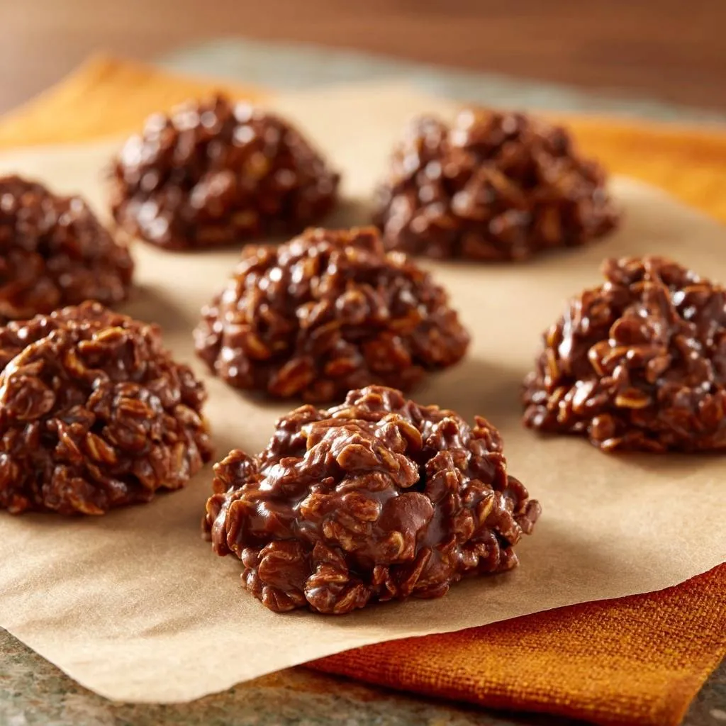 Chocolate Peanut Butter Haystacks, showing the intricate, chewy texture of the no-bake cookies up close.