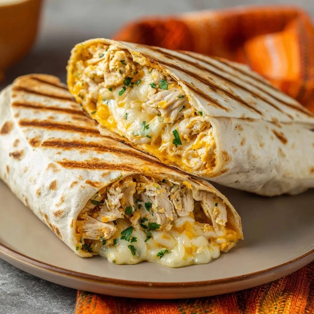 Corn casserole perfection shown in a cross-section, revealing a cheesy and moist interior with shredded chicken and parsley.