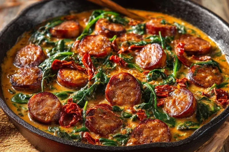 Creamy Skillet Sausage and Spinach