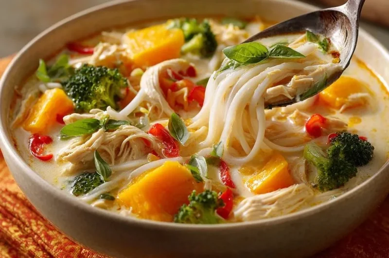 Creamy Thai Pumpkin Chicken Noodle Soup