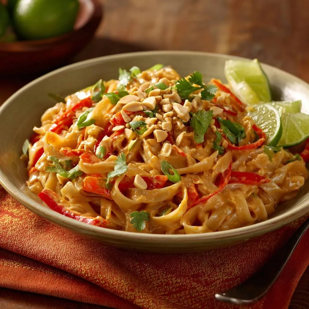 Creamy white beans with leeks garnished with chopped peanuts and cilantro, served with lime wedges.