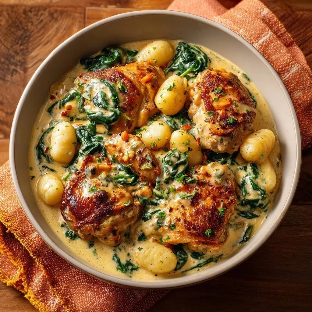 Crispy Chicken Thighs with Spinach and Potatoes - recipe image