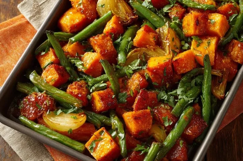 Glazed Sheet Pan Sweet Potatoes Green Beans
