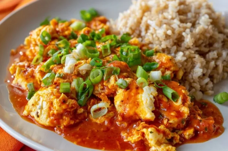 Gochujang Scrambled Eggs over Brown Rice