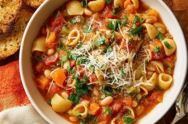 Hearty Tomato White Bean Pasta Soup