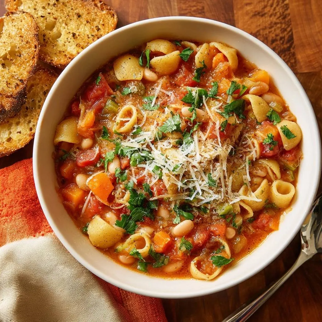 Hearty Tomato White Bean Pasta Soup Recipe - recipe image
