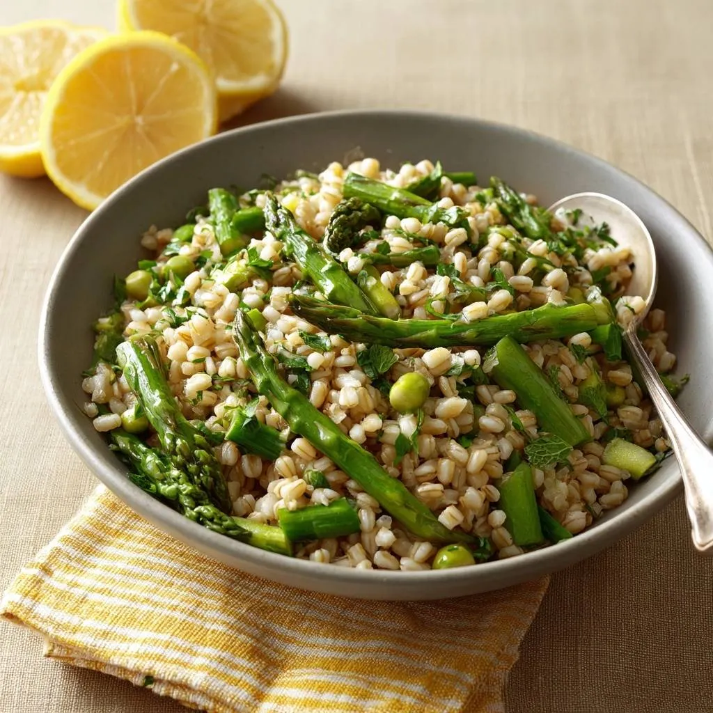 Lemon Asparagus Farro Salad with Tender Fluffy Grains - recipe image