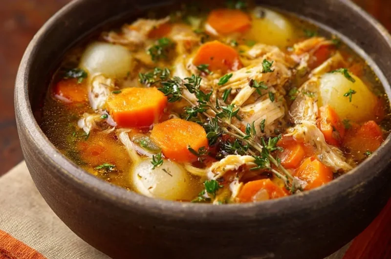 Rustic Shredded Chicken & Root Vegetable Soup
