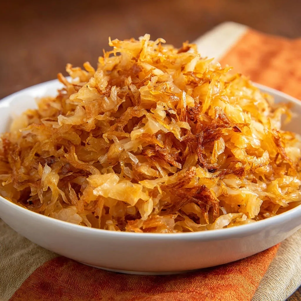 Ultra-crispy shredded potatoes piled high in a white bowl, showcasing their golden-brown textures.