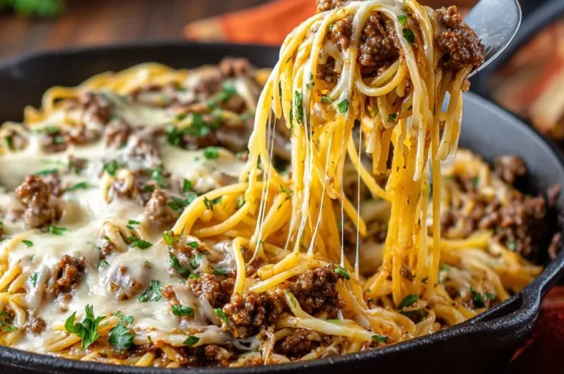 Skillet Meat Sauce Spaghetti