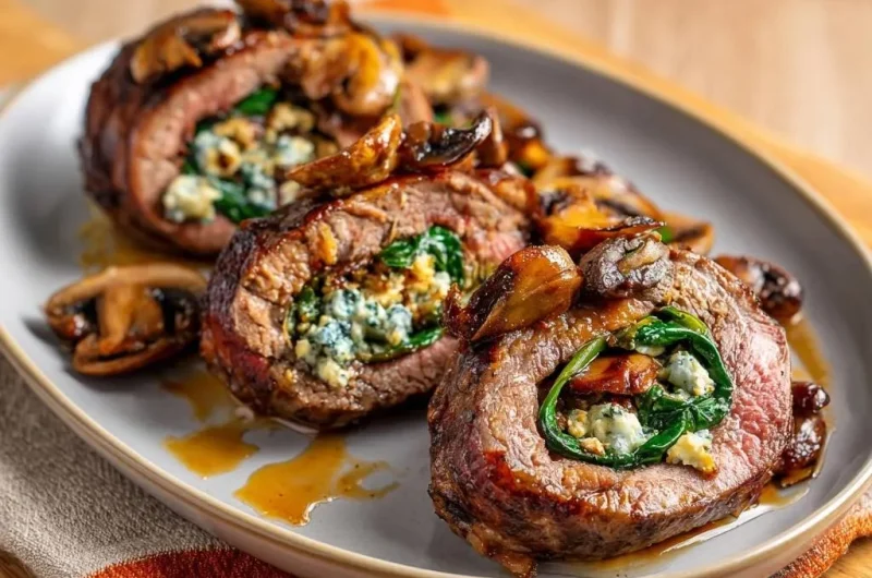 Spinach Blue Cheese Beef Rolls