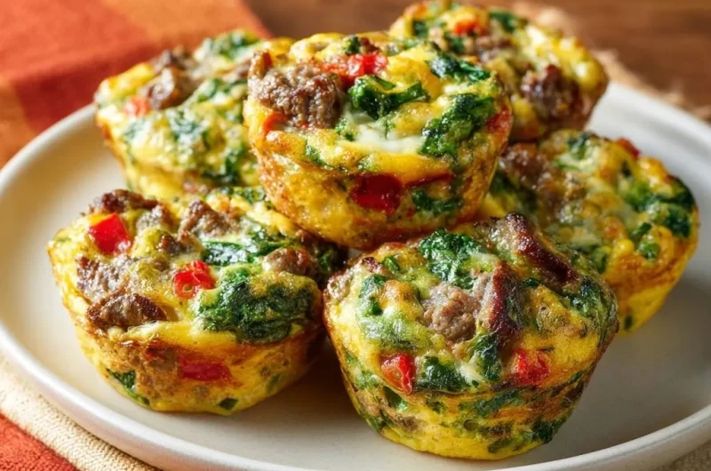 Turkey Sausage Spinach Pepper Egg Muffins