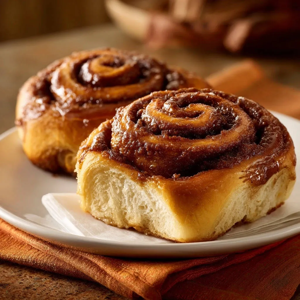 Ultimate homemade cinnamon rolls shown in a close-up cross-section revealing their fluffy interior and swirl of cinnamon filling.