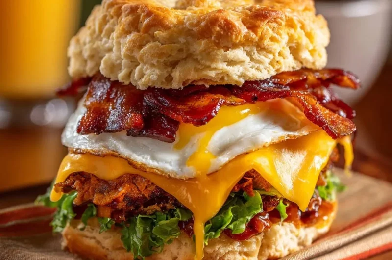 Ultimate Layered Breakfast Biscuit Sandwich