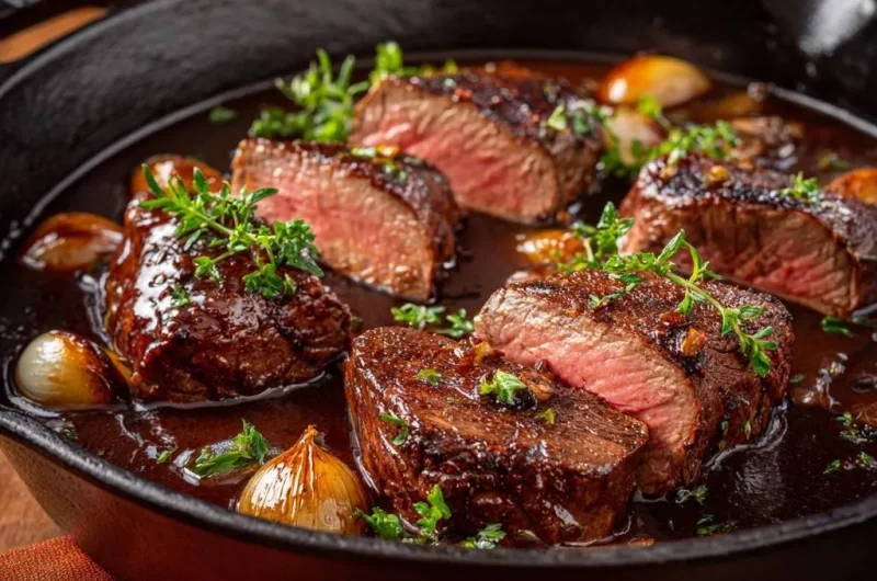 Cast Iron Steak with Pearl Onions and Thyme