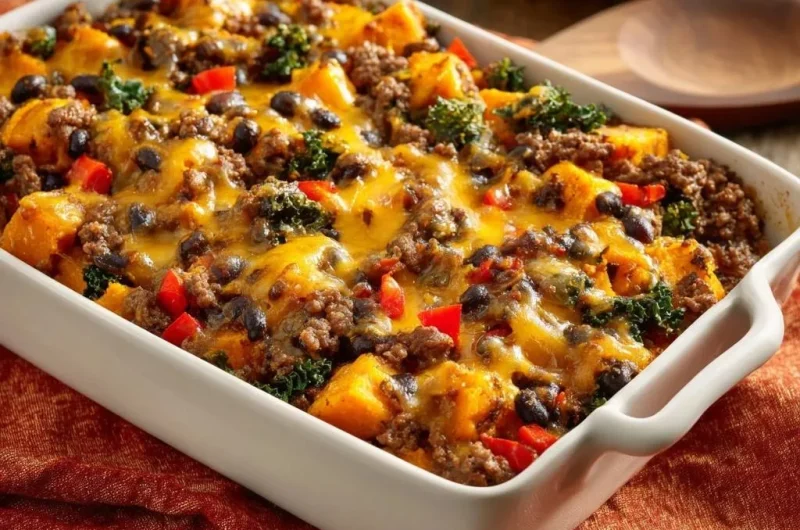 Cheesy Beef Sweet Potato Casserole