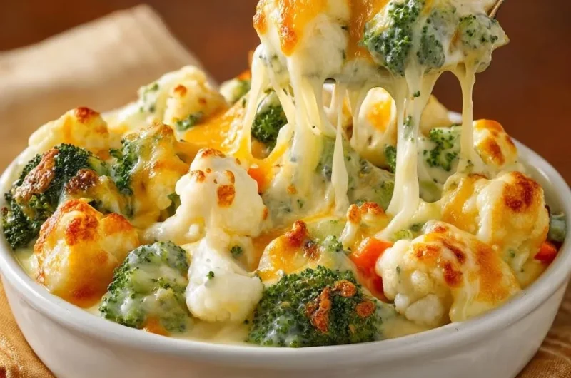 Cheesy Broccoli Cauliflower Bake