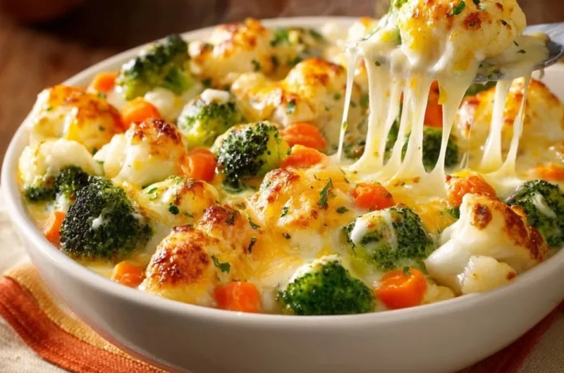 Cheesy Broccoli Cauliflower Carrot Bake