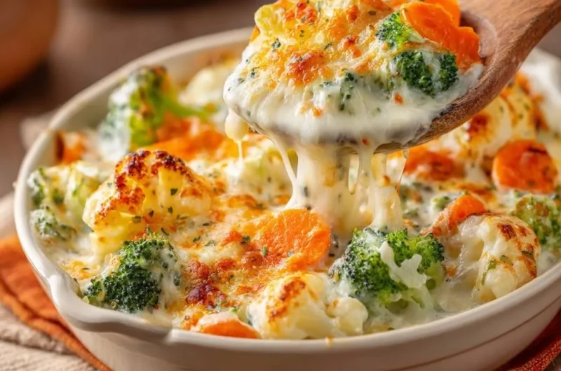 Cheesy Broccoli Cauliflower Carrot Bake