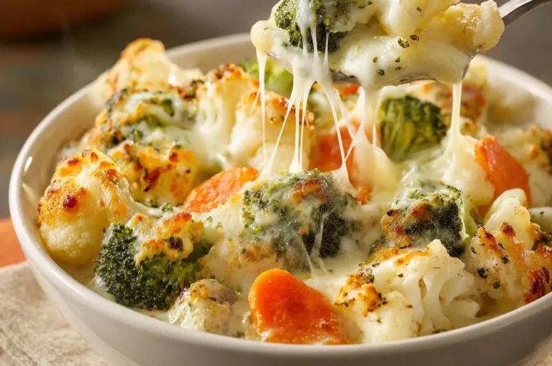Cheesy Broccoli Cauliflower Carrot Bake