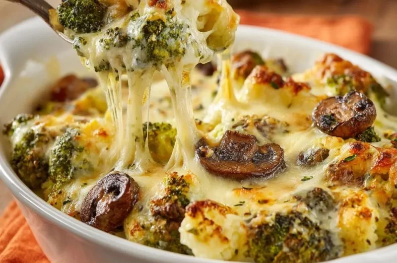 Cheesy Broccoli Cauliflower Mushroom Bake